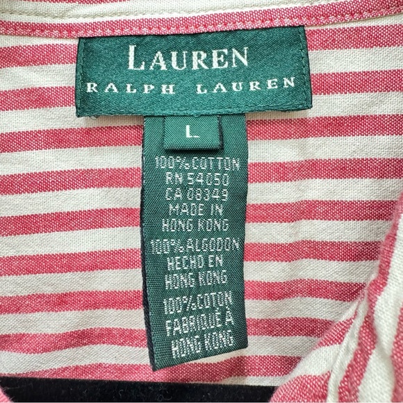 Lauren Ralph Classic Oxford Button Down Shirt Pearl Snap Red White Striped - Picture 6 of 6